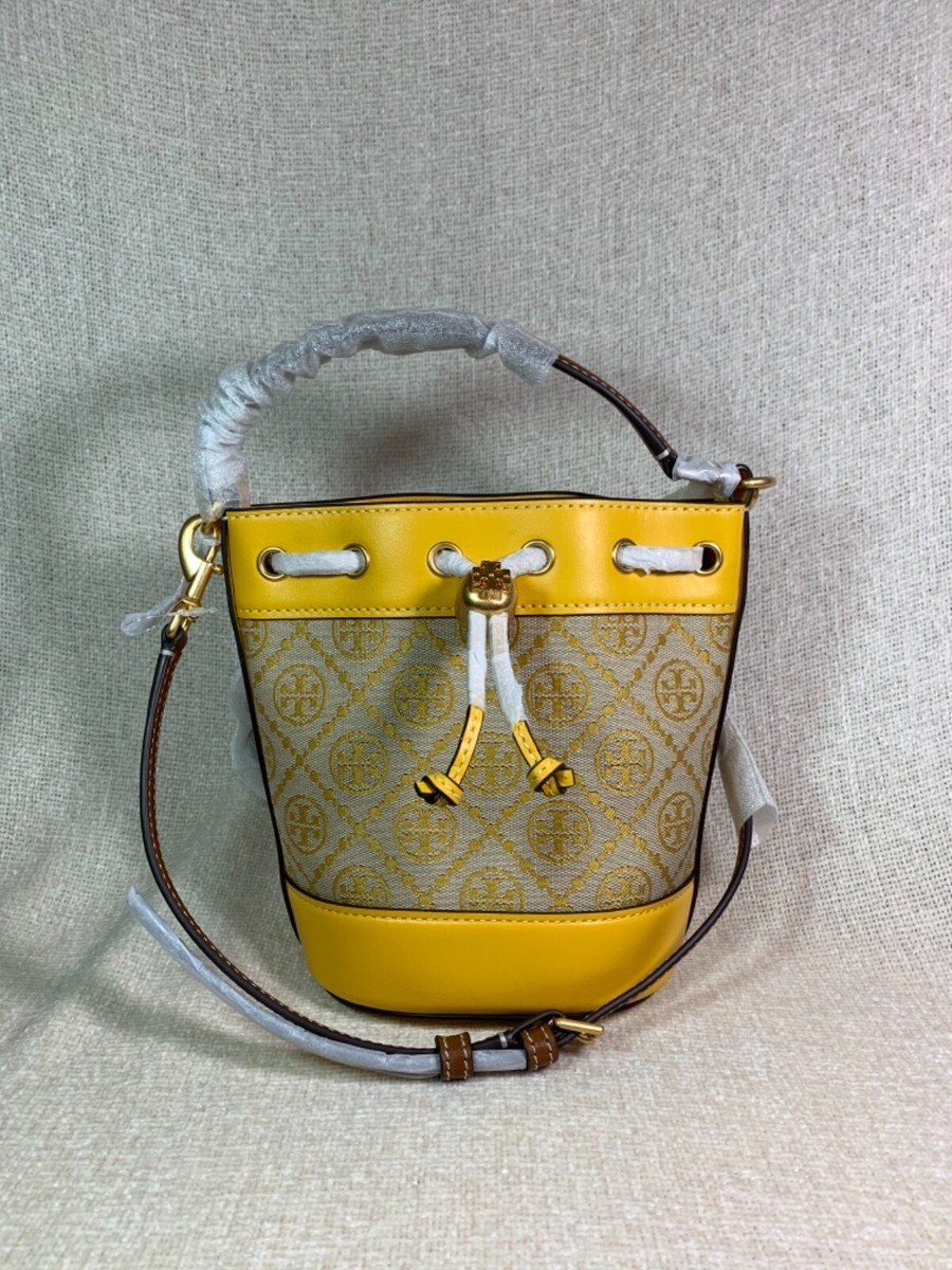 NEW Tory Burch T Monogram Jacquard Goldfinch Yellow Mini Bucket