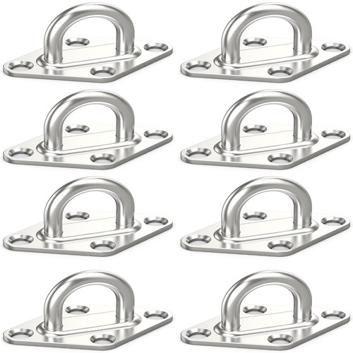 8-Piece Stainless Steel Pad Eye Plate Hook with Screws Marine Grade