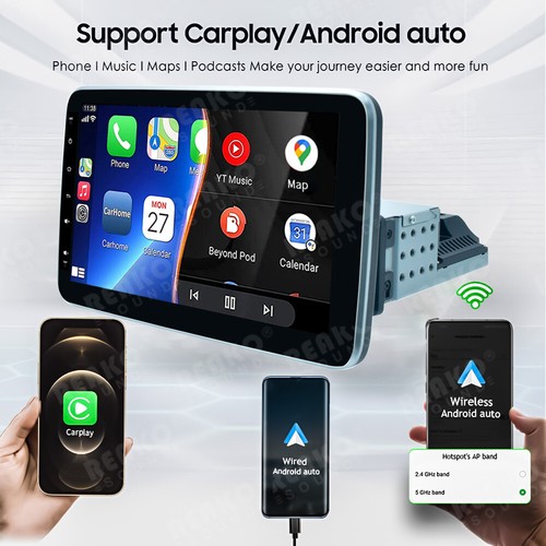 32G Single 1 DIN Rotatable 10.1'' Android 12.0 Car Radio Stereo GPS WIFI CarPlay - Picture 3 of 16