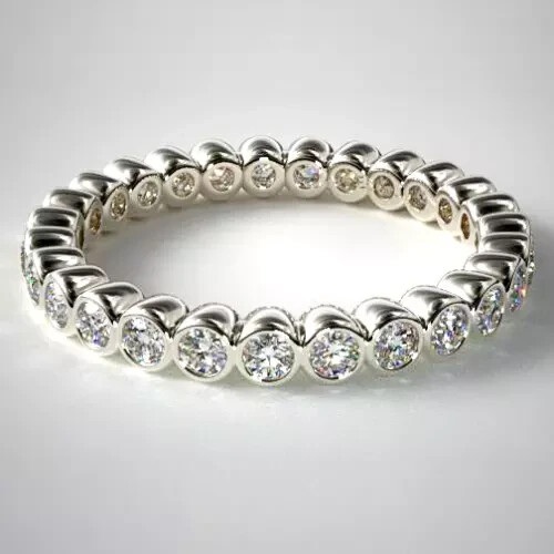 2.10Ct Lab Created Round Diamond Eternity Wedding Ring 14K White Gold Finish