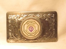 vintage OPTIMIST INTERNATIONAL belt buckle ornate metal U.S.A. mfg