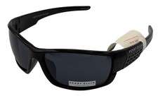 Perry Ellis Mens Sunglass Black Plastic Rectangle Wrap, Solid Smoke Lens. PE92 1