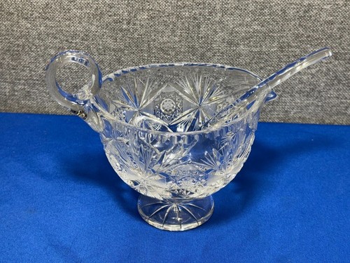 Lead Crystal Foot Punch Bowl with Crystal Ladle - Vintage Heavy 4" Bowl - Picture 5 of 9