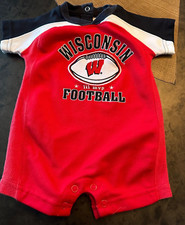 WISCONSIN BADGERS FOOTBALL LIL MVP EMBROIDERED ROMPER BOYS GIRLS SZ 6 9 MONTHS