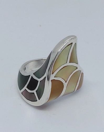 Ausgefallener Statement-Ring Sterlingsilber klobig Perlmutt Größe P 1/2 925