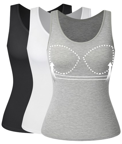 UK Women Seamless Tank Tops Camisole with Built in Padded Bra Vest Underwear FNS - 第 1/28 張圖片