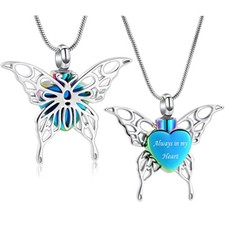 Butterfly Urn Necklace Ashes Heart Cremation Jewelry Hollow Memorial Keepsake US