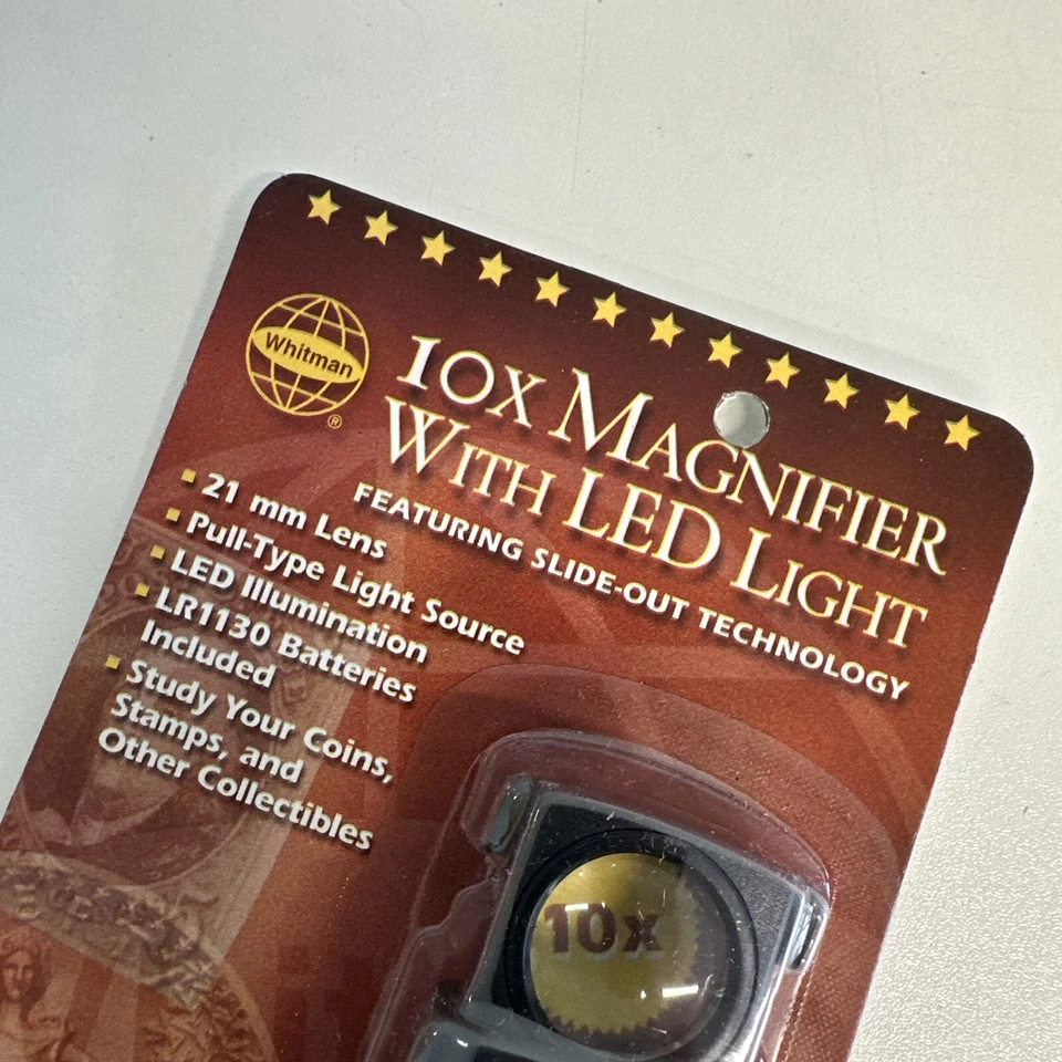 Коллекционная 10-кратная лупа для монет выдвижная лупа 23 мм Wh светодиодная лучшая стоимость банкноты Whitman - Изображение 3 из 4