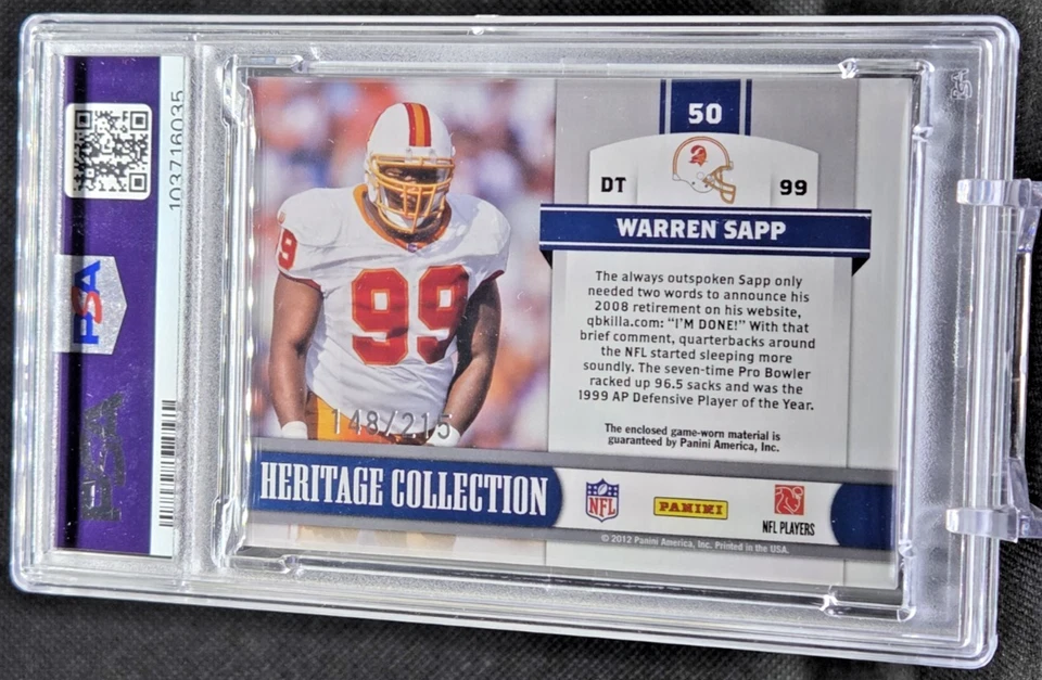 2011 Panini Totally Certified Heritage Collection Jersey #50, #/215 Warren Sapp - Image 2 of 2