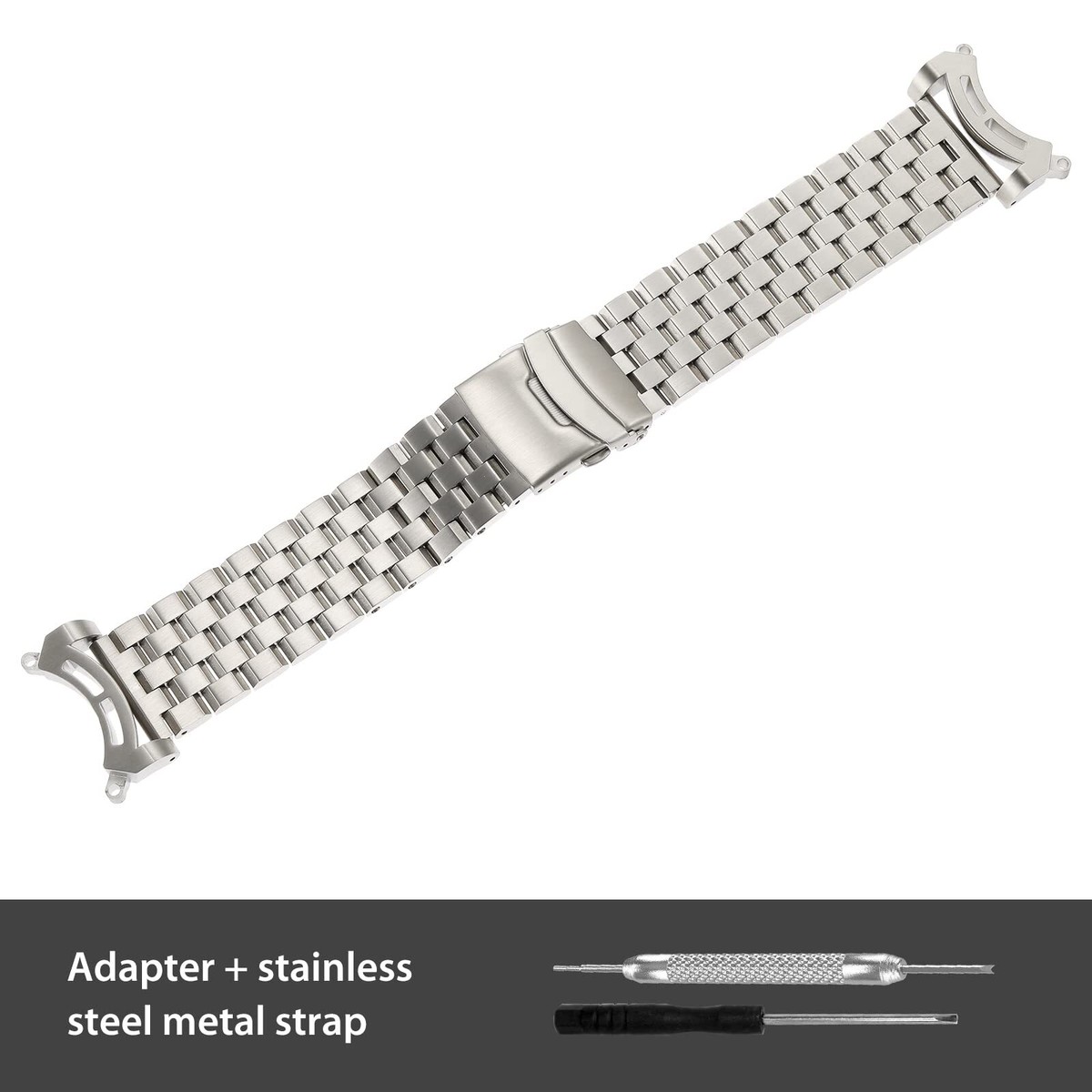 SOLID WATCH BAND+2 SILVER BRUSHED ADAPTER FIT CITIZEN BJ8050