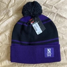 Northwestern Wildcats Under Armour Beanie Knit Pom Hat Cap One Size Purple NWT