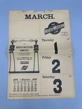 1906 CHICAGO NORTH WESTERN Railway RAILROAD DEPOT Calendar Complete MARCH Antque