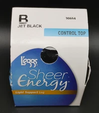 L'eggs Sheer Energy Pantyhose Jet Black Size B Control Top #90664 Leggs