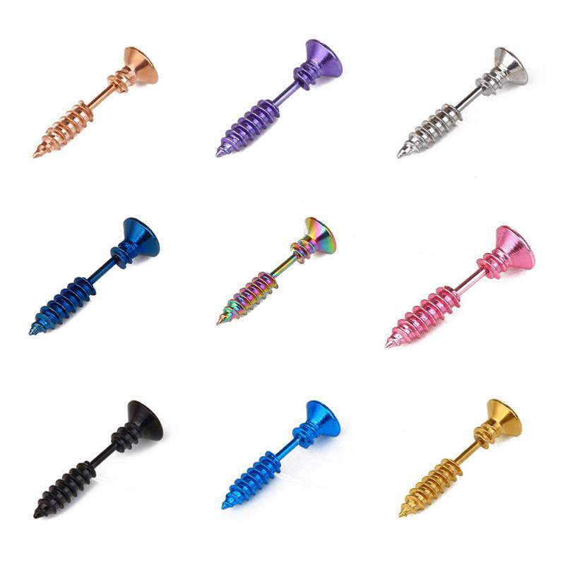 1pc Stainless Nail Screw Stud Earring Punk Fashion Gold Black Color Piercing Who
