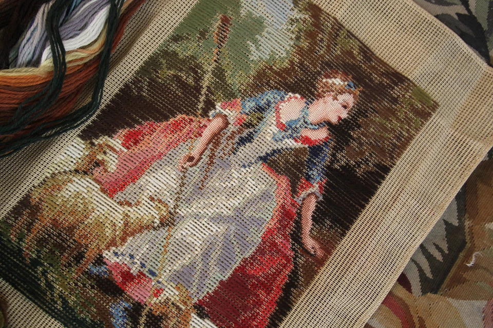 Beautiful  Preworked Tramme Tapestry Needlepoint Canvas Kits The Shepherdess - Image 2 of 4