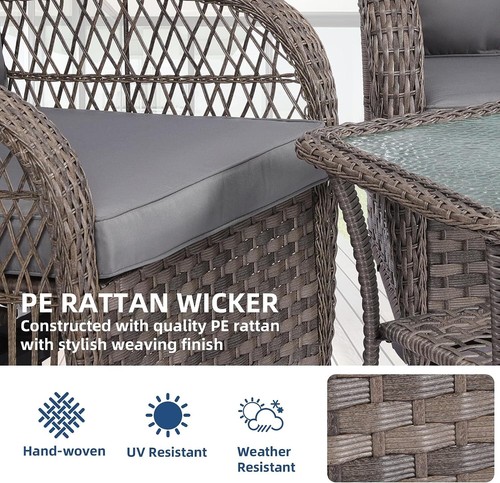 3 PCs Patio Wicker Conversation Bistro Set Rattan Gliding Rocking Swivel Chairs - Picture 25 of 32