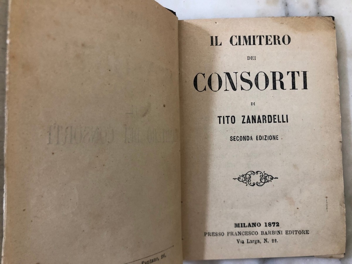 Antico Libro Tito Zanardelli Il cimitero dei consorti 1872 e Catalogo Carlo  Erba