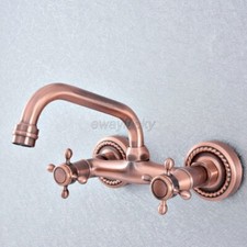 Antique Red Copper Swivel Spout Basin Sink Bathroom Mixer Tap Lavatory Faucet