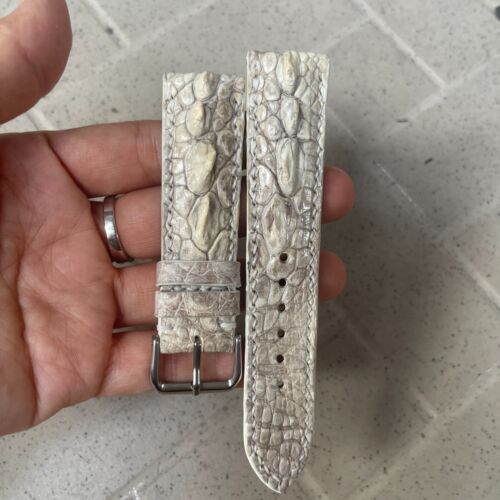 Bracelet de montre en cuir de crocodile 22 mm/20 mm blanc véritable alligator - Photo 1/13