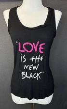 Betsy Johnson Racer Back Top “Love is the New Black” Size Medium