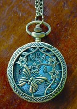 Retro Taschenuhr "Schmetterling" mit Kette Vintage Analog