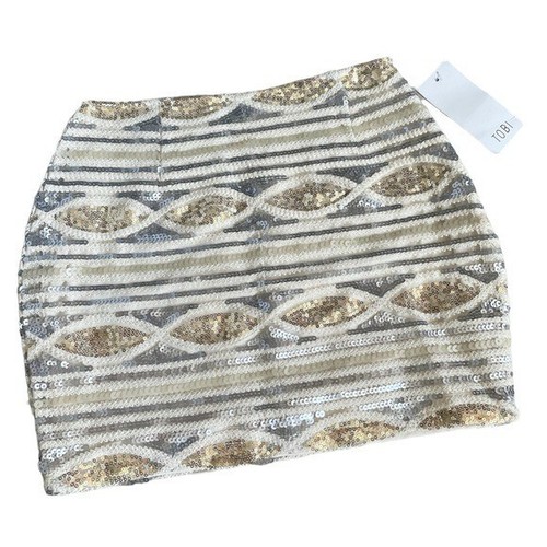 Minifalda Tobi Kari Marfil Lentejuelas Metálicas Geométricas Rayas Talla XS NUEVA CON ETIQUETAS
