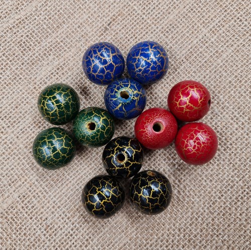 Black Red green Blue Gold Crackle Round Wooden Beads Jewellery Making 15/25/30mm - Picture 15 of 24
