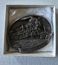 Vintage American 4-4-0 Train Metal Belt Buckle 1987 CJ Railroad Locomotive