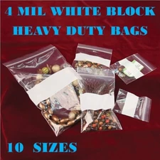4Mil White Block Top Lock Seal Bags Writable Reclosable Zip Plastic Parts Bag