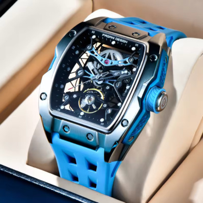 PAGANI DESIGN Automatic Watch For Men Skeleton Dial Silicone Mens Watch