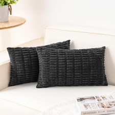 Pack of 2 Corduroy Decorative Throw Pillow Covers 12x20 Inch Soft Striped Pillow