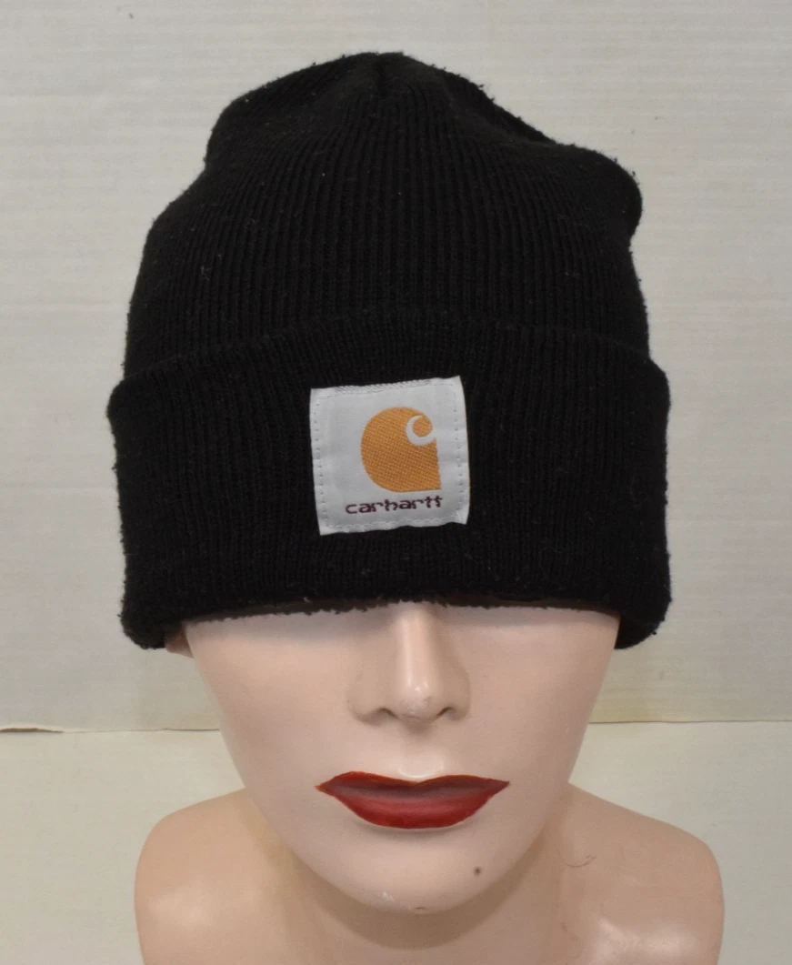 Carhartt Beanie Hat VTG 90s Y2K Black Acrylic Made in Canada
