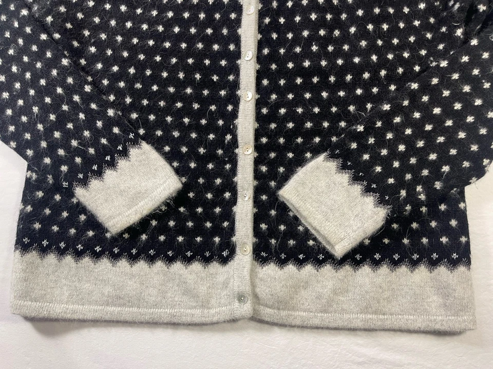 Cárdigan Jillian Jones XL Negro Abotonado Gris Fair Isle Angora Lana Suéter Foto 3 de 4