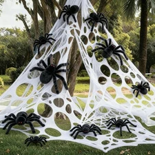Halloween Spider Web Set 8 pcs Outdoor Giant Spider & Netting for Haunted Yard
