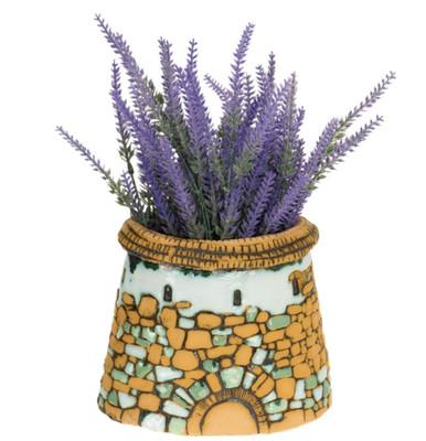 Medieval Tower Clay Planter Stoneware Plants Pot Cachepot 6.7''x7.1''