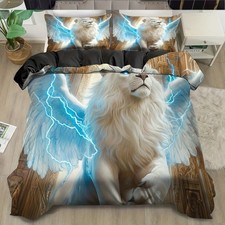 Lightning White Lion Duvet Cover Bedding Single Double King Quilt Covers