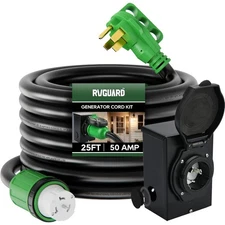 Emergency Power Combo Kit, 25 Foot 50 Amp Generator Cord and Power Inlet Box