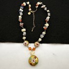 Vintage Chinese Cloisonne Enamel Quartz Carnelian Beaded Pendant Necklace — photo 4