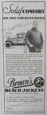 1932 Print Ad * Brown s Beach Jackets Solid Comfort No Frills $5 Worcester MA
