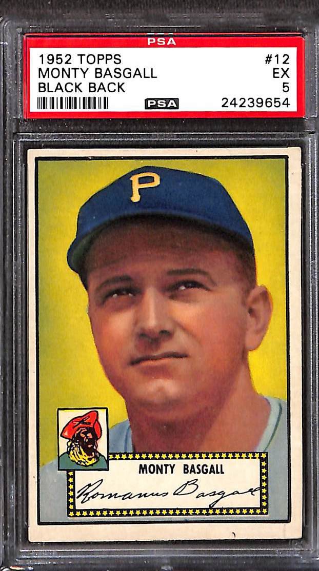 1952 Topps #12b MONTY BASGALL BLACK BACK PSA 5 EX 24239654