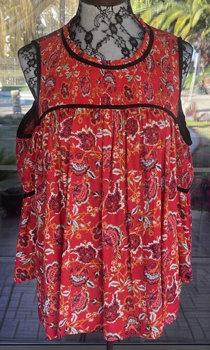 Exhilaration Cold Shoulder Elastic Bodice Bell Sleeve Shirt Sz XL. 44” Bust