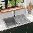 Grey Granite Kitchen Sink 765x460mm Single Basin Reversible with Drainer