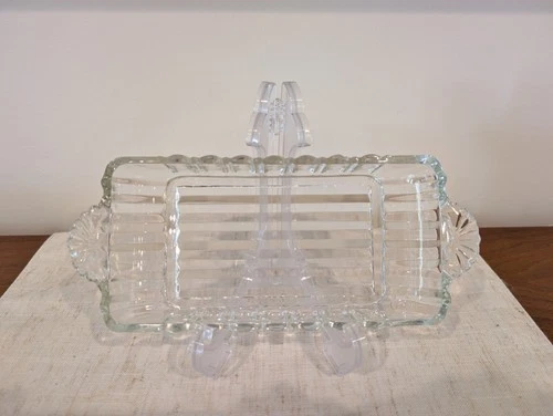 Vintage Anchor Hocking A560 Clear Pressed Glass Relish Dish 9″ Art Deco Mid Cent