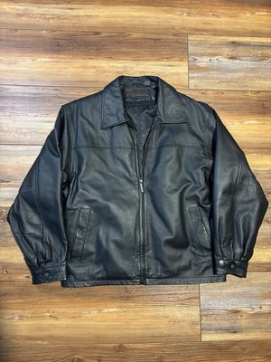 Vintage 90s Phase Two Black Leather Jacket Zip Up Size Large 