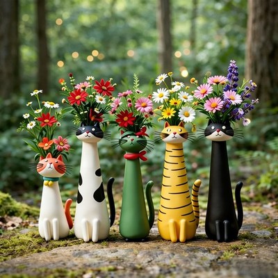 Handmade Quirky Cat Vase, Fun Cat Flower Vase, Home Office Decoration Minimalist