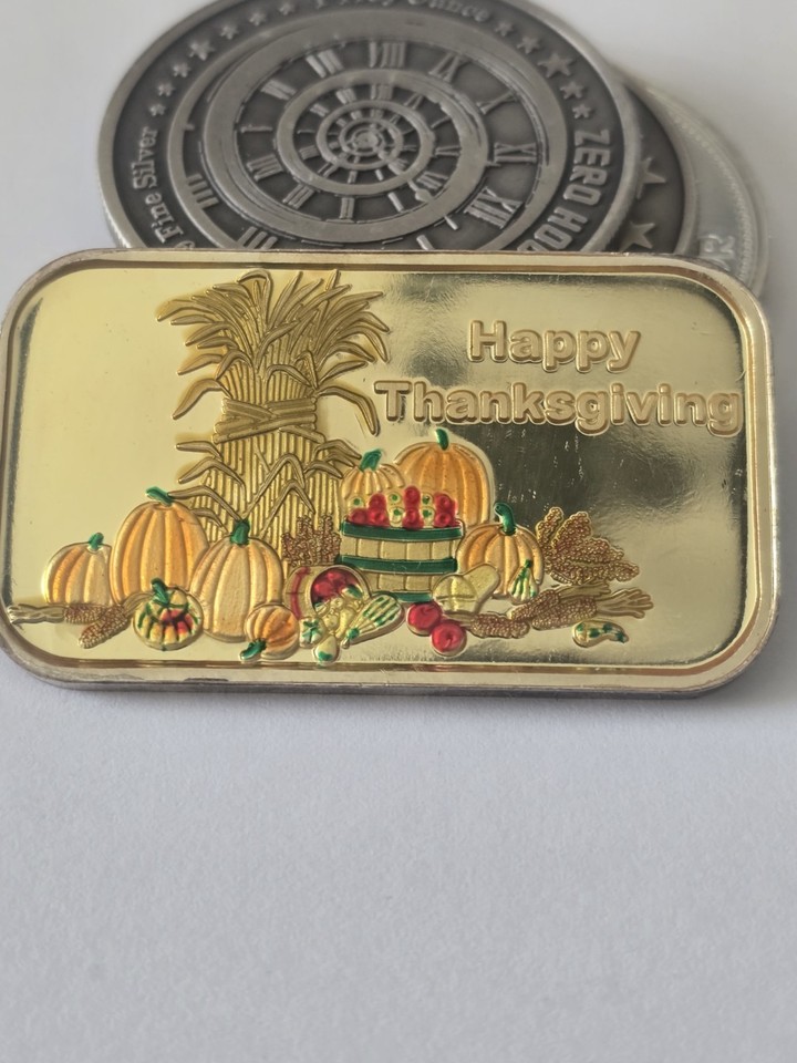 Thanksgiving Silver Rounds SilverTowne Happy Thanksgiving Enamel Colorized 1 oz .999 Silver Art ...
