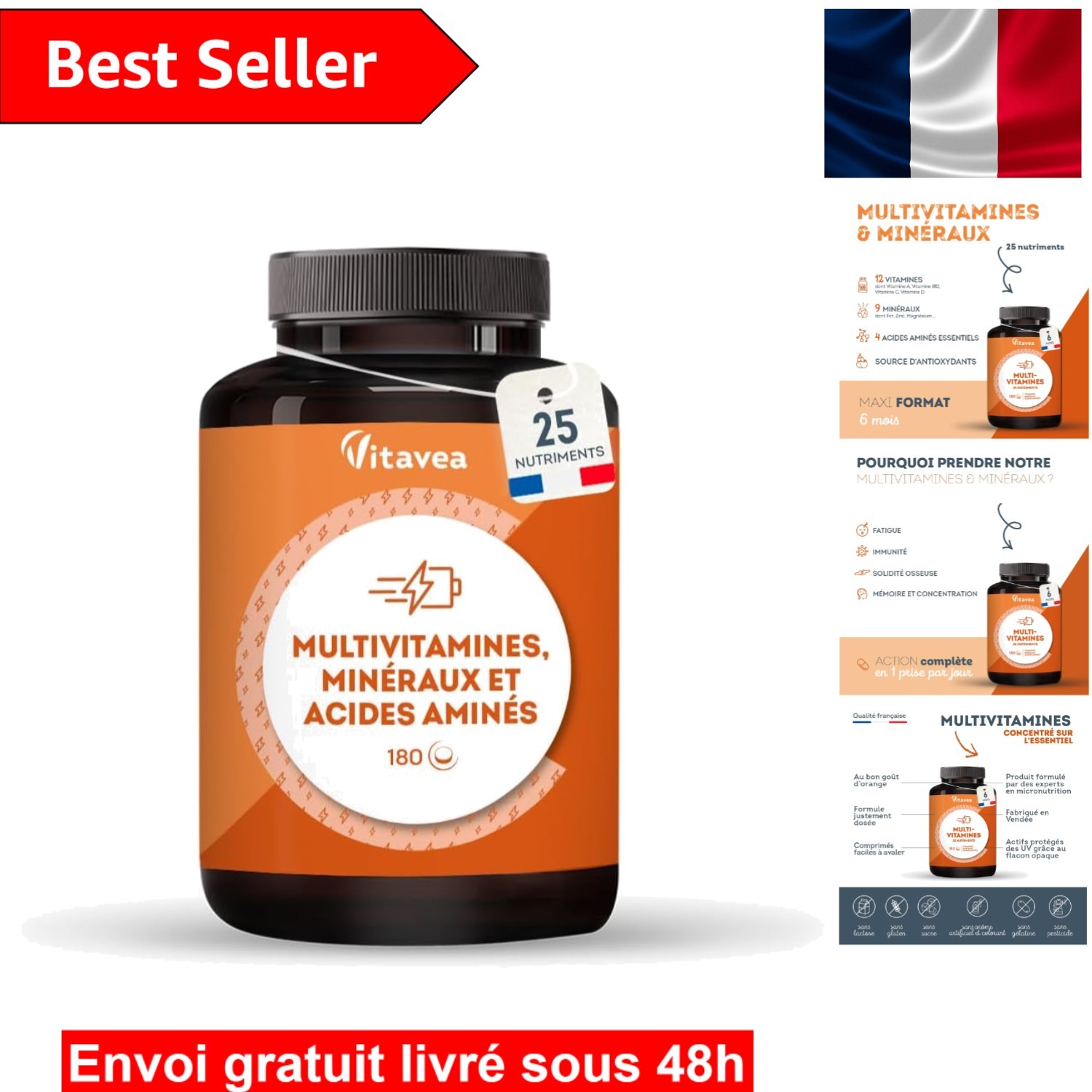 Multivitamines Homme et Femme 180 Comprimés pour la Santé Quotidienne