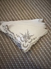 11 Vintage Embroidered and Edged Napkins Floral Design Cotton Linen Used