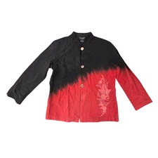 Citron Santa Monica Silk Linen Koi Fish Embroidered Ombre Size S Black Red vtg