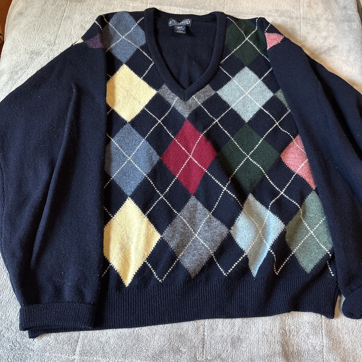 Vintage Lands End Sweater Mens Large Lambswool Blue Cardigan Knit 